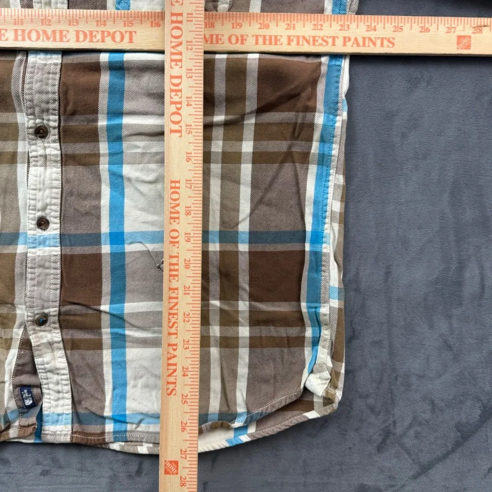 The North Face Mens Plaid Flannel Shirt Brown Blue Long Sleeve Large L Button Up